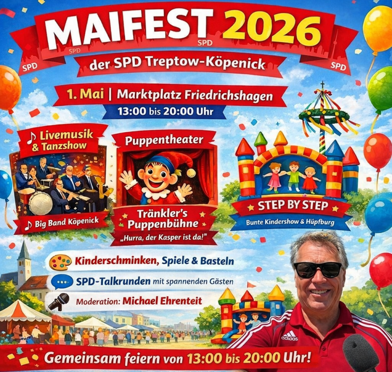 mit ki generiertes Bild für das Maifest der SPD Treptow-Köpenick am 01. Mai 2026 in Friedrichshagen